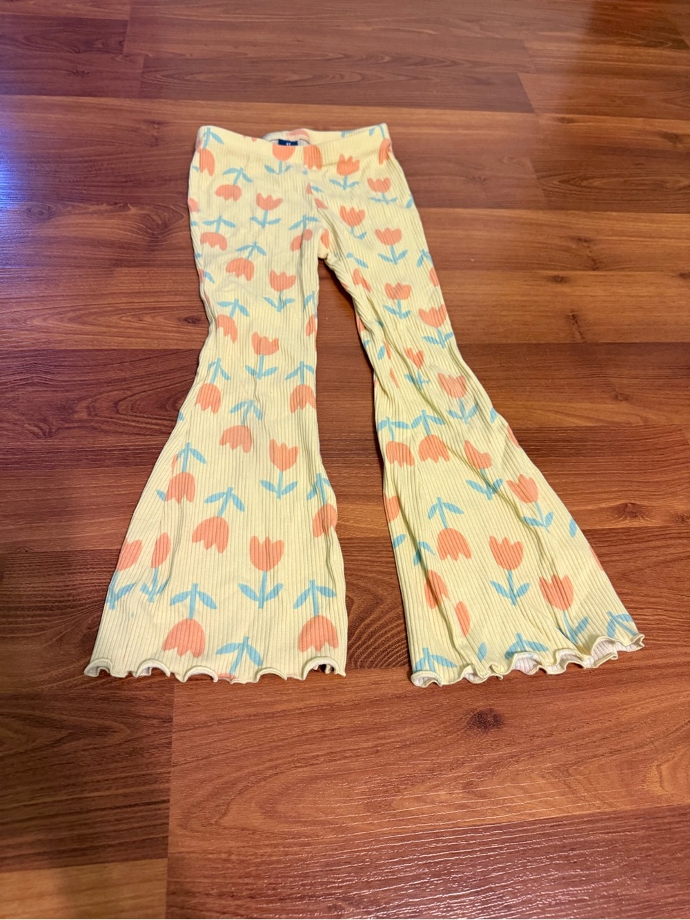 Old Navy Yellow Ribbed Floral Bell-Bottom Pants